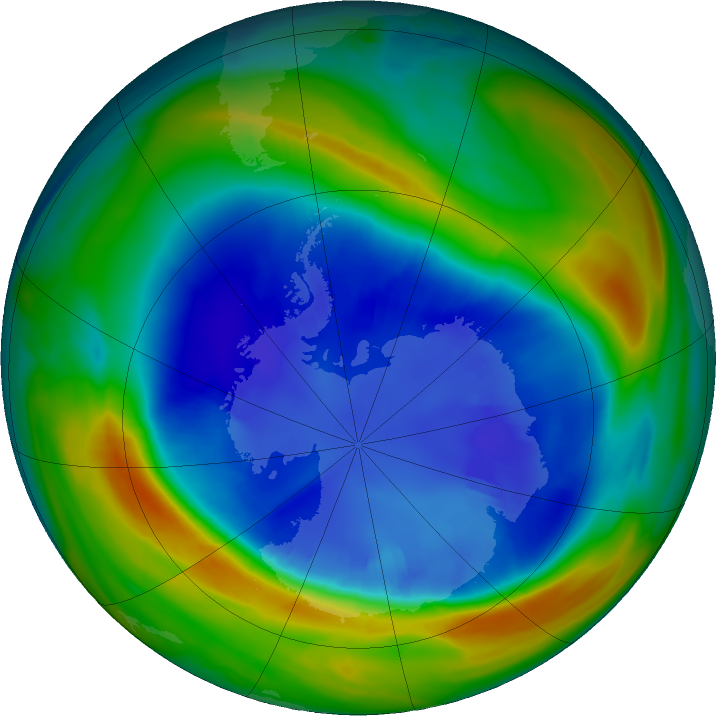 Antarctic ozone map for 31 August 2016